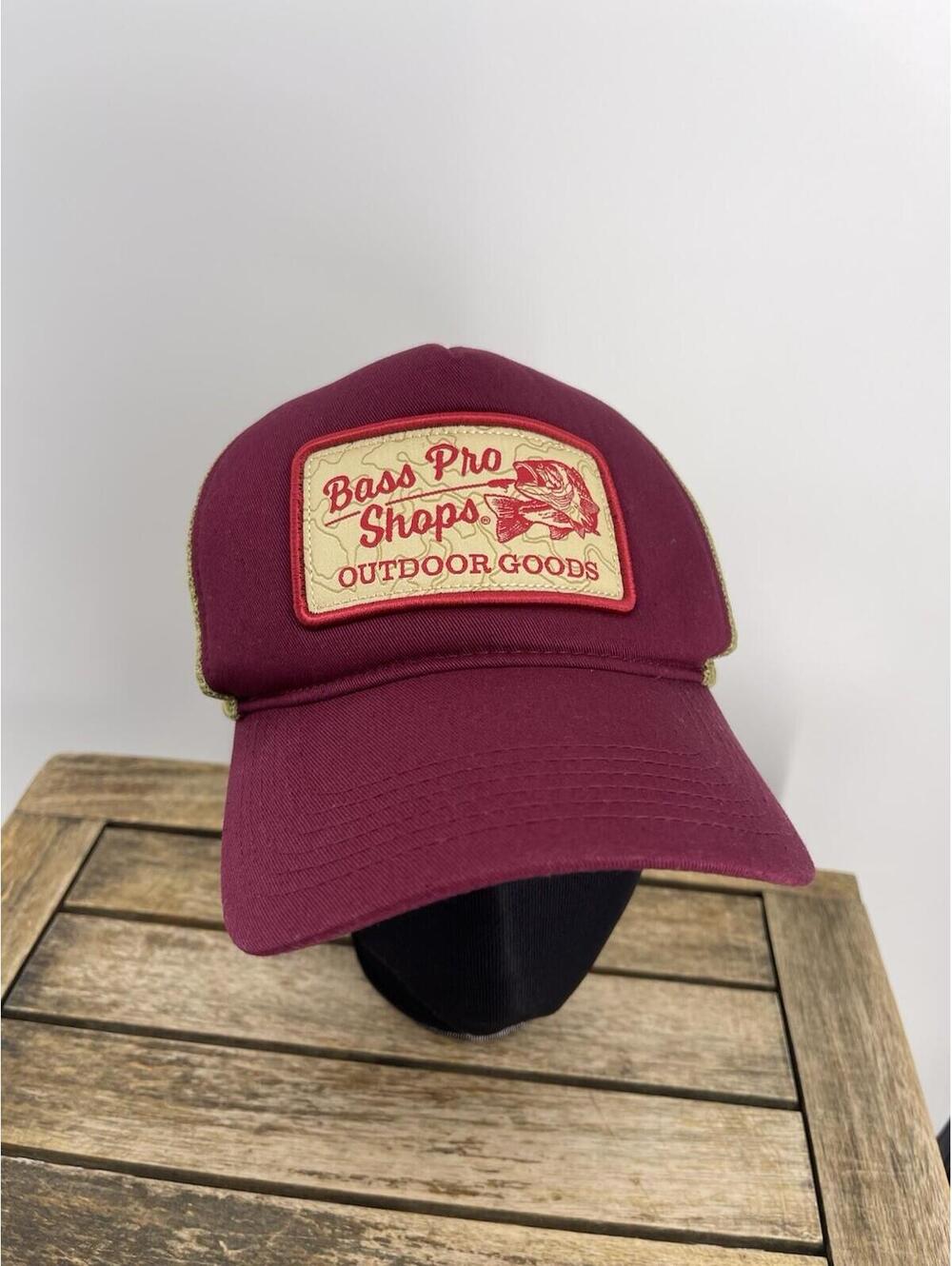 Vtg Bass Pro Shops Gone Fishing Embroidered Logo Red Snapback Trucker Hat